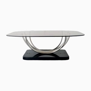 Art Deco Center Table with Smoking Glass, Chrome Steel Structure and Black Base, 1950s