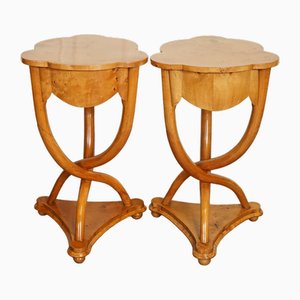 Art Deco Walnut Nightstand Tables with Curved Legs J1, Set of 2