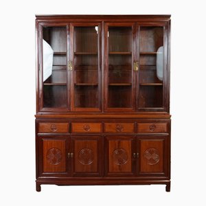 Large Vintage Oriental Chinese Carved Hardwood Bookcase Display Cabinet J1