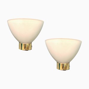 Opaline Glass Brass Sconces, 1980s, Set of 2