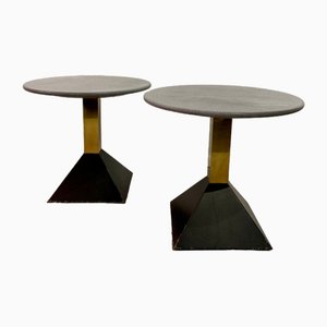 Geometric Brass, Black Metal and Gray Granite Coffee Table, Italy, 1980s