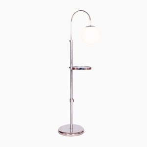 Adjustable Chrome Floor Lamp in Steel & Milk Glass, Czech, 1930s