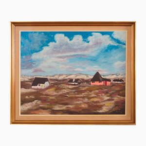 Scandinavian Artist, The Village in the Clouds, 1970s, Oil on Canvas, Framed