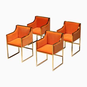 Brass and Orange Velvet Dining Armchair from Maison Jansen, 1980s