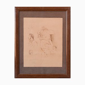 Study of Figures, 1890s, Pen and Ink, Framed