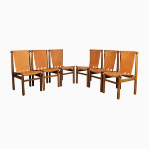 Dining Chairs in Leather by Ilmari Tapiovaara for La Permanente Mobili Cantù, 1950s, Set of 6