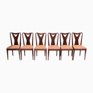 Vintage Walnut Dining Chairs in the style of Ico Parisi, Italy, 1950s, Set of 6