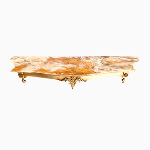 Wall-Mounted Brass Console Table with Yellow Onyx Top, 1950s