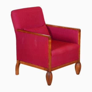 French Art Deco Red Chair in Beech, 1930s