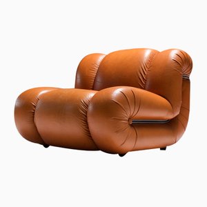 Fauteuil Vintage en Cuir Cognac par Mimo Padova pour Velasquez, Italie