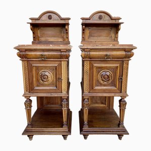 19th Century French Marble Top Bedside Tables, 1890s, Set of 2