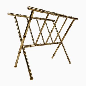 Vintage Gilded Brass & Faux Bamboo Magazine Rack from Maison Baguès, Italy, 1960s