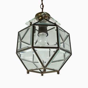 Lampadario Lanterna in vetro di Murano in ottone, Italia, anni '50