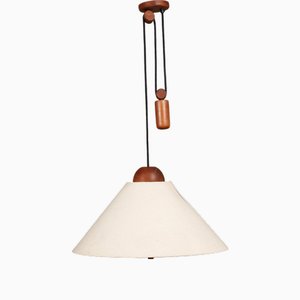 Dänische höhenverstellbare Teak Deckenlampe mit Seilzug