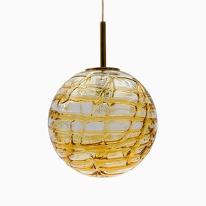 Lámpara colgante bola de cristal de Murano amarillo de Doria Leuchten, años 60