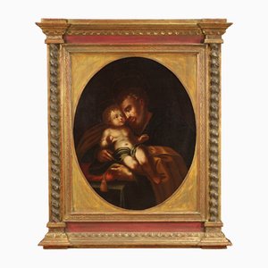 Saint Joseph avec l'Enfant, 18ème Siècle, Huile sur Toile, Encadrée