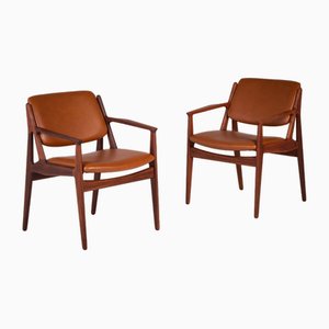 Armchairs in Teak and Leather by Arne Vodder for Vamo, Denmark, 1960s, Set of 2