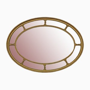 Large Antique Oval Gilt Overmantle Cushion Wall Mirror, 19th Century