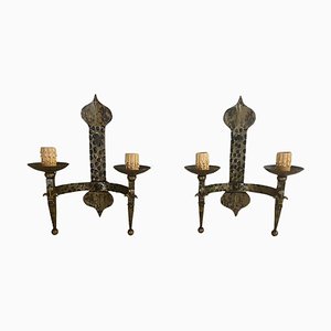 Appliques Château Vintage en Fer Forgé, 20ème Siècle, Set de 2