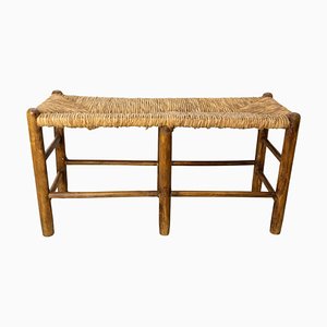 French Bench in Poplar & Straw in the style of Charlotte Perriand, 1950s