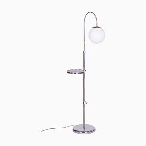 Czech Chrome Floor Lamp in Steel & Milk Glass, 1930s