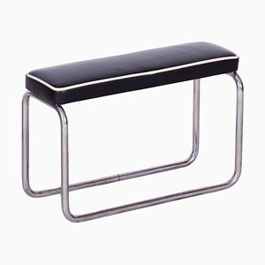 Czech Bauhaus Stool in Italian Leather & Chrome, 1930s