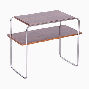 Bauhaus Side Table, Hynek Gottwald, Walnut, Chrome, Czechia, 1930s