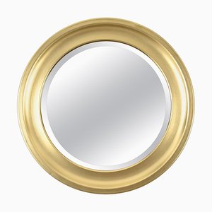 Mid-Century Golden Aluminum Round Mirror attributed to Sergio Mazza for Artemide, Italy, 1960s