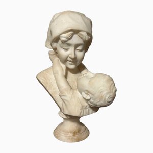 Sculpture En Marbre 19ème Siècle L'Étreinte entre Mère et Fils