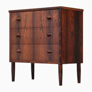 Danish Rosewood 3 Drawer Chest with Cup Handles & Tapering Round Leg, 1960s