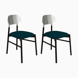 Set of Bokken Upholstered Chair in Black & Silver, Blu by Colé Italia