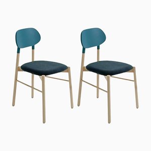 Bokken Upholstered Chairs in Beech & Aqua-Marine Ottanio by Colé Italia, Set of 2