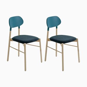 Set of Bokken Upholstered Chairs in Beech & Aqua-Marine Ottanio by Colé Italia