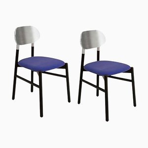 Set of Bokken Upholstered Chairs in Black & Silver Indaco by Colé Italia