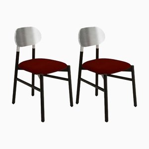 Set of Bokken Upholstered Chairs in Black & Silver Rosso by Colé Italia