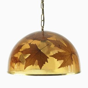 Lampe à Suspension Vintage en Résine avec Feuilles d'Érable, 1970s