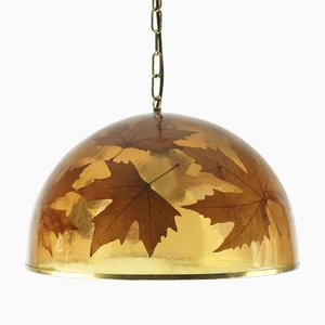 Vintage Pendant Lamp in Resin with Maple Leaves, 1970s