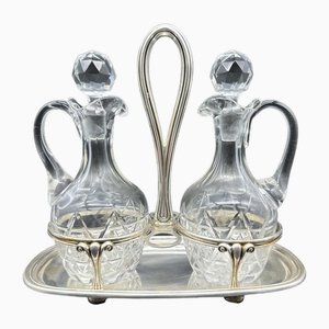 Vinagrera de plata inglesa del siglo XIX con vinagreras de cristal