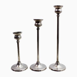 Candleholders in Silver Metal, 1950, Set of 3