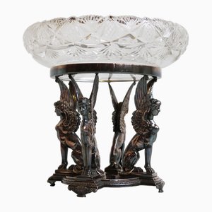 Antique Art Nouveau Egyptian Revival Centerpiece in Silver-Plated Crystal Glass from WMF, 1890s