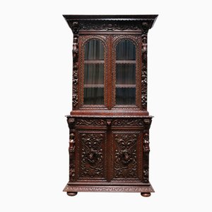Antique 19th Century Italian Renaissance Revival Bookcase / Display Cabinet in Oak, 1880