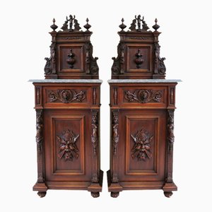 Antique 19th Century Italian Renaissance Revival Bedside Tables / Nightstands, 1880, Set of 2