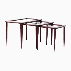 Italian Nesting Tables in Mahogany attributed to Ico Parisi, 1960s, Set of 3