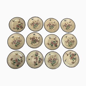Dessert Plates with Japanese Enamel Decoration from Longwy, 1940s, Set of 12