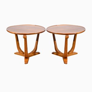 Small Art Deco Side Tables in Walnut and Merisier attributed to E.Arzani, 1930s, Set of 2
