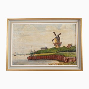 The Windmill Above the Marina, 1970s, Wood, Framed