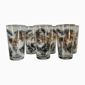 Verres Mid-Century Noirs et Feuilles d'Or 22k, Danemark, 1960s, Set de 6