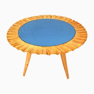 Baple Couchtisch & Blaues Spiegelglas von School of Turin, Italien, 1950er