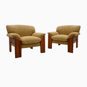 Walnut Wood Armchairs from Mobil Girgi, 1970s, Set of 2