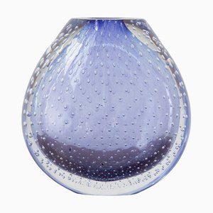 Nason Vase in Blown Murano Glass Submerged Blue colour in Pulegoso Artistic Workmanship, Italy